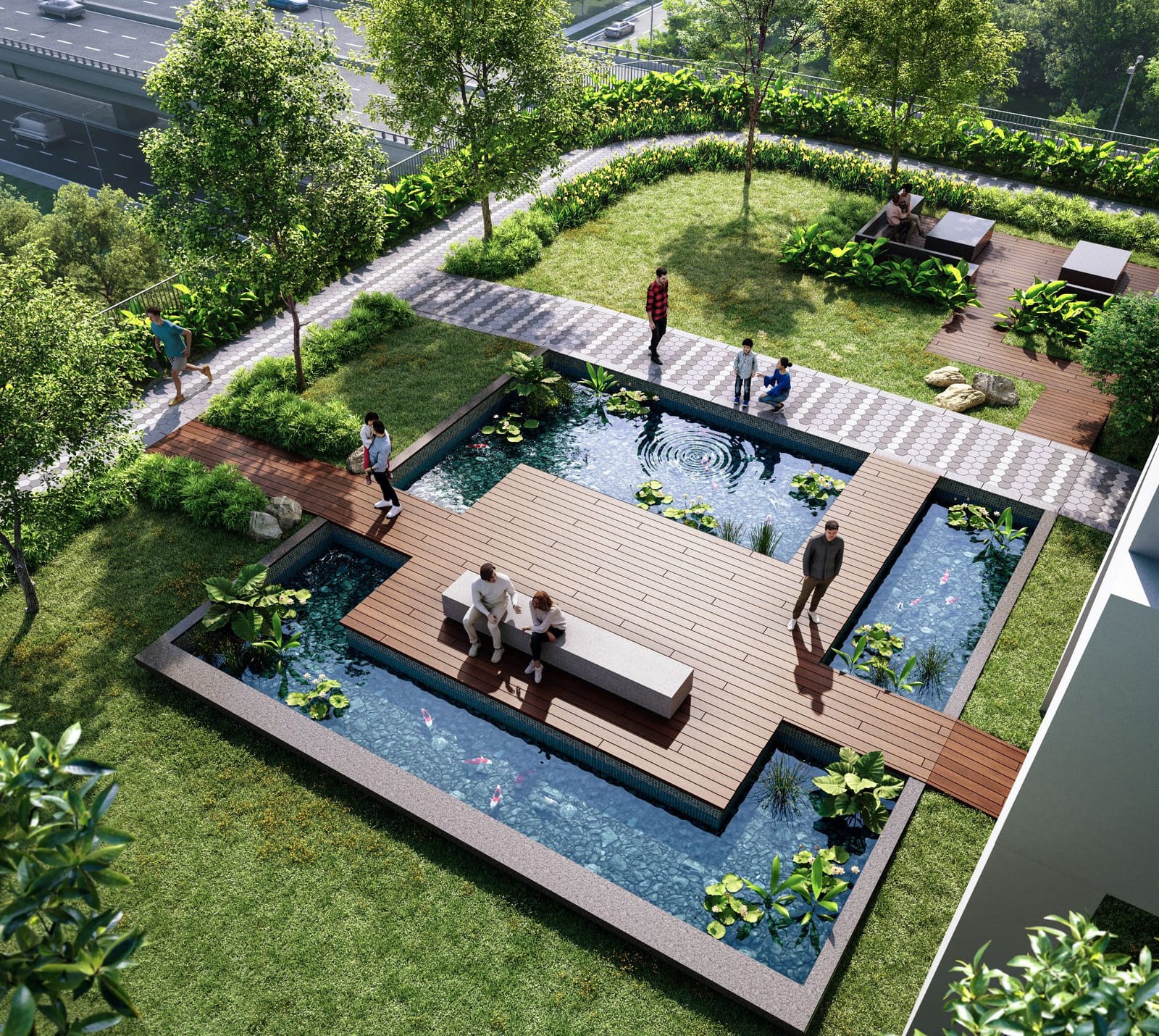 Landscaped wellness garden of a serviced residence on Old Klang Road, Kuala Lumpur, with greenery and seating